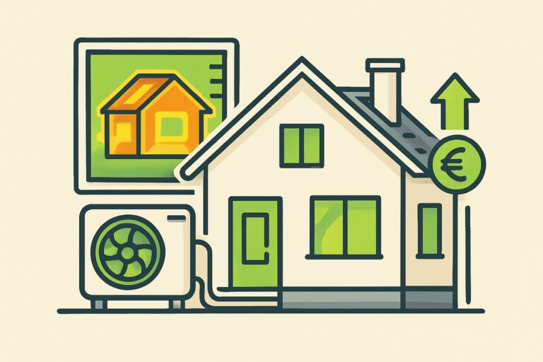 EnergieberaterVerzeichnis.de - Einfamilienhaus mit Wärmepumpe, Thermografie-Stil, realistische Darstellung, technisch präzise
