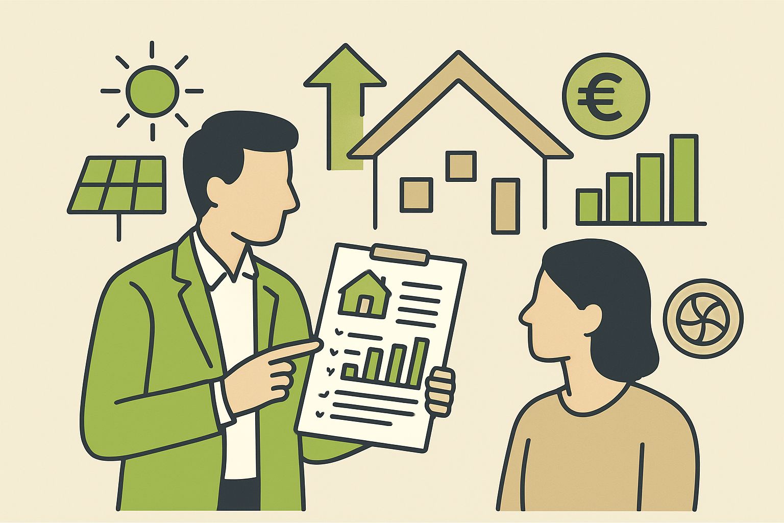 EnergieberaterVerzeichnis.de - Energieberater präsentiert einem Hausbesitzer einen Energiebericht