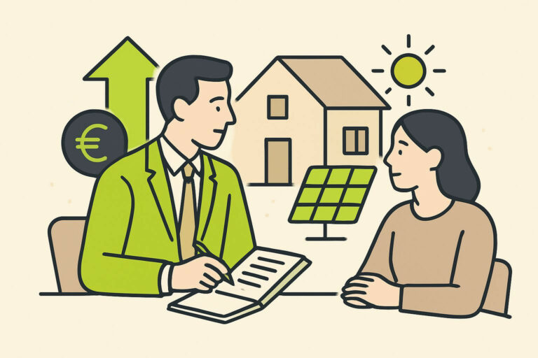 EnergieberaterVerzeichnis.de - Energieberater spricht mit einem Hausbesitzer in einer halbformellen Besprechung