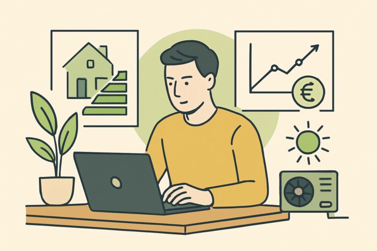 EnergieberaterVerzeichnis.de - Energieberater in Ausbildung analysiert Energiedaten auf einem Laptop