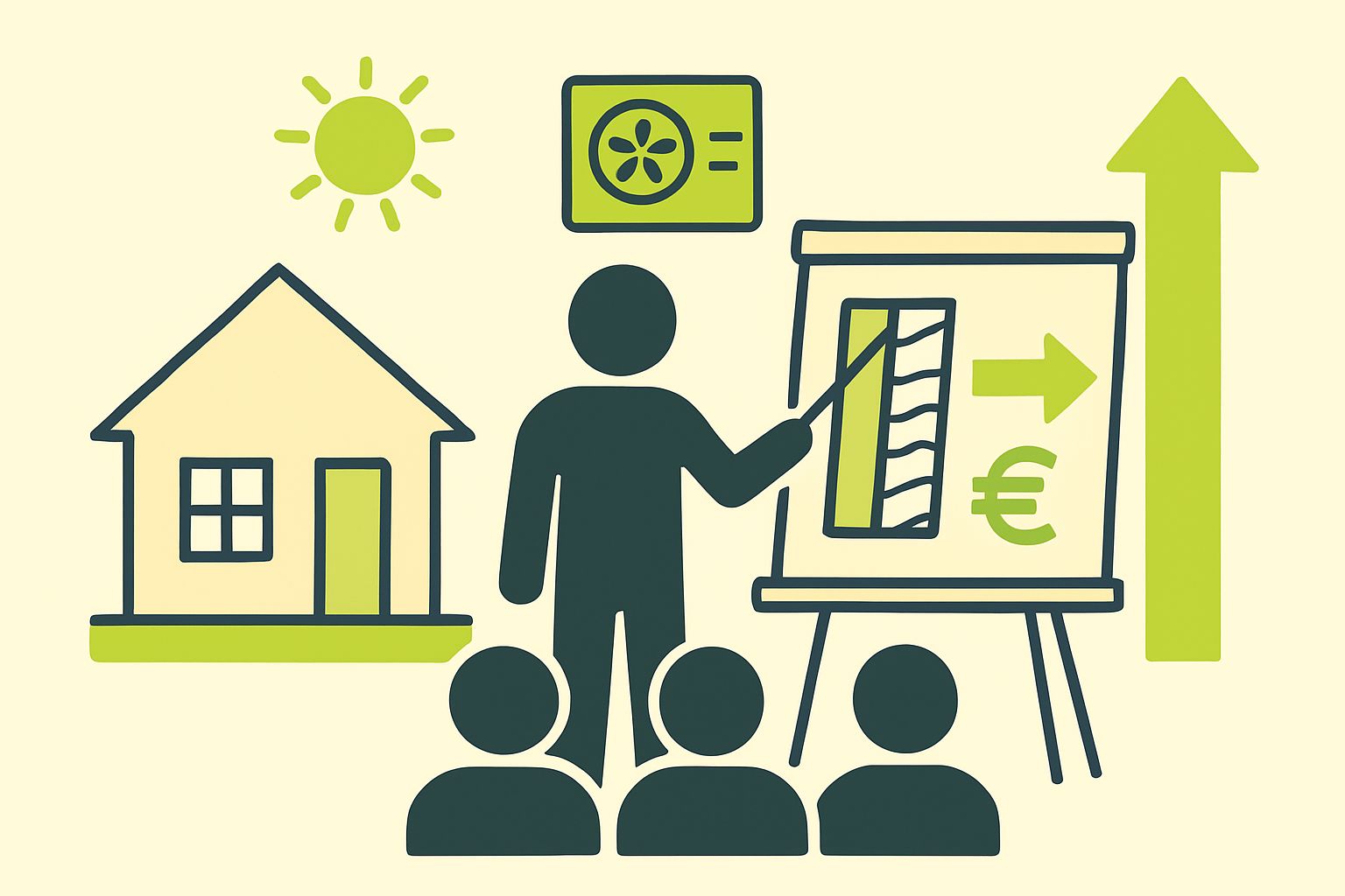 EnergieberaterVerzeichnis.de - Erwachsenenbildungskurs für Energieberater, Dozent erklärt Isolierungskonzepte anhand eines Flipcharts