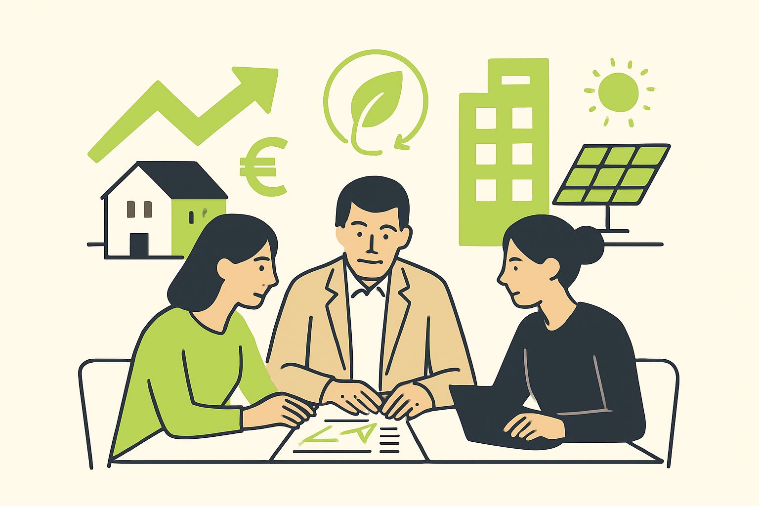 EnergieberaterVerzeichnis.de - Energieberater-Auszubildende diskutieren gemeinsam eine Fallstudie, Arbeit in kleinen Gruppen, professionelle Lernumgebung