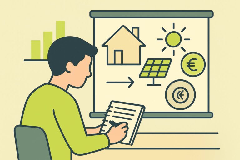 EnergieberaterVerzeichnis.de - Energieberater-Auszubildender macht sich während einer Vorlesung über erneuerbare Energiesysteme Notizen