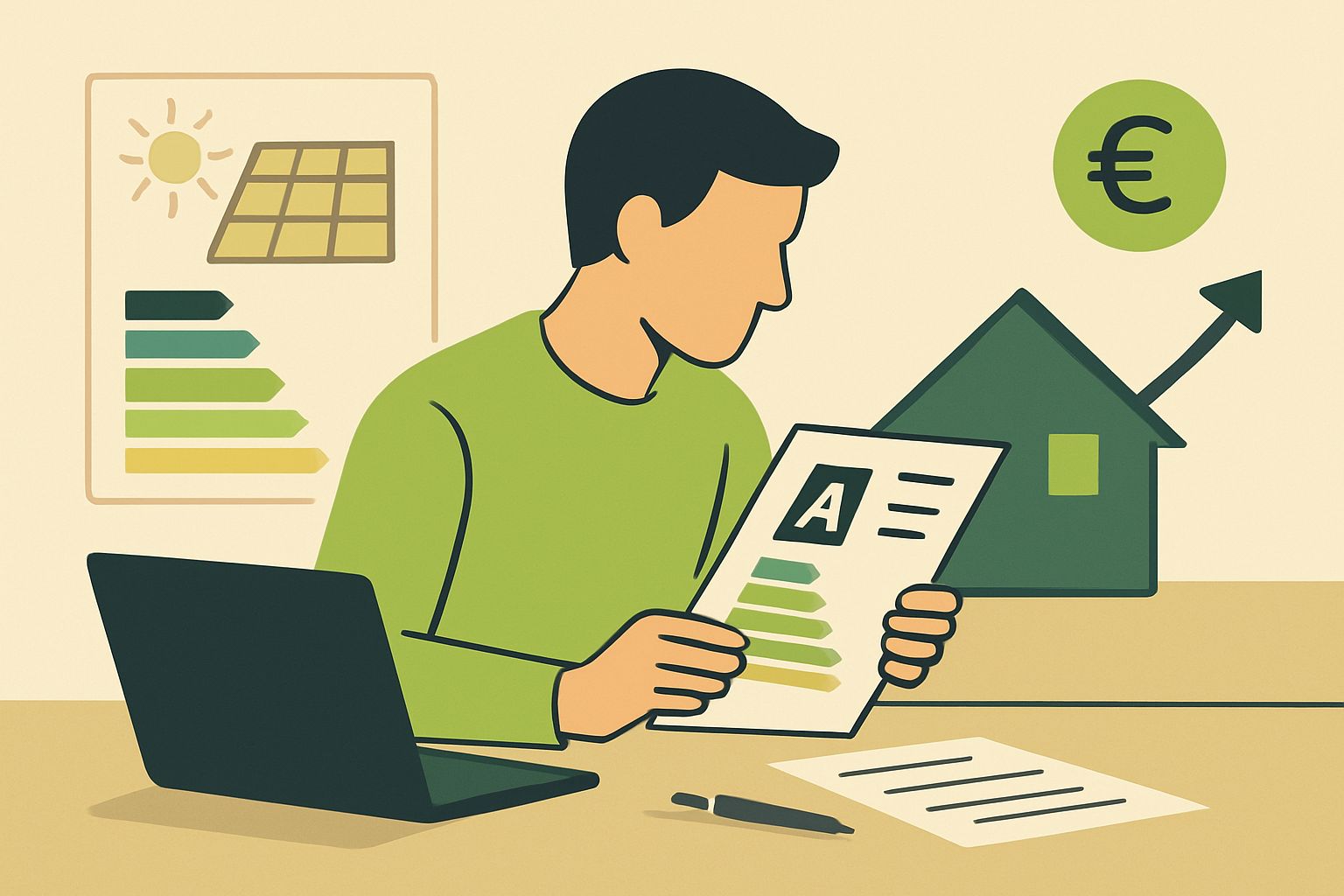 EnergieberaterVerzeichnis.de - Energieberater in Ausbildung liest offizielle Energiezertifizierungsdokumente