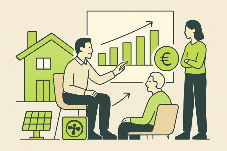 EnergieberaterVerzeichnis.de - Auszubildender Energieberater beobachtet eine echte Beratung mit einem Hausbesitzer